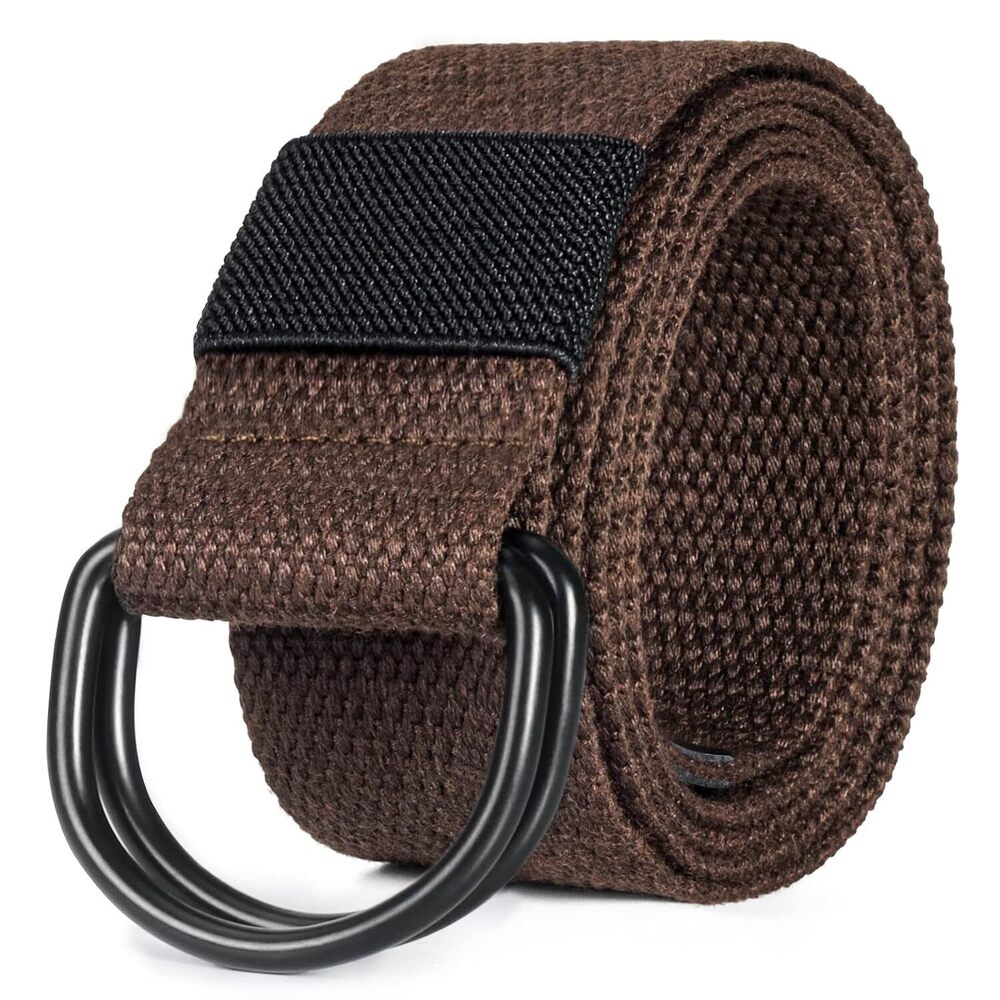 Mens & Womens Canvas Belt with Black D-ring 1 1/2" Wide, Cloth Coffee